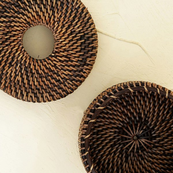 Honey brown rattan round tissue holder handwoven wicker bathroom