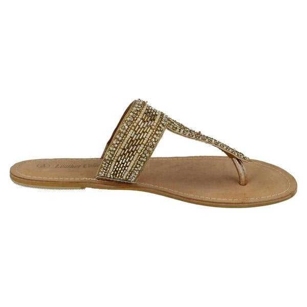 Spot On Ladies Spot On Leather Collection Beaded Toe Post Sandals