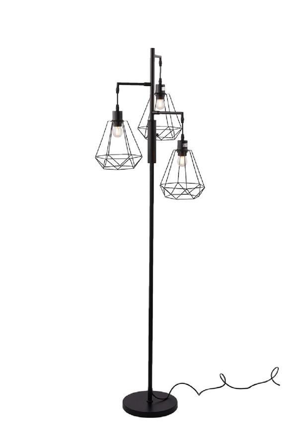 Living and Home Modern Industrial Black 3-Head Floor Lamp with Diamond Cage Shade