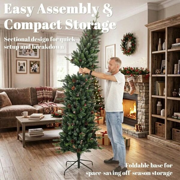 Bobobiy Slim Gracious Pine Xmas Tree, 7ft/210cm Artificial Christmas Tree with 904 Branch Tips, Foldable Steel Stand, Green