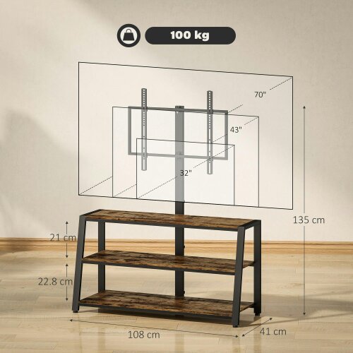 Wyld Haus Avaden Dark Brown Industrial TV Stand With 35 Degree Swivel Mount
