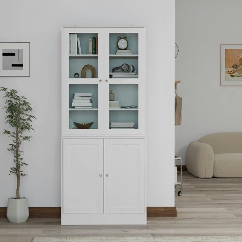 Wyld Haus Salu Wood White Double Compartment Display Storage Cabinet
