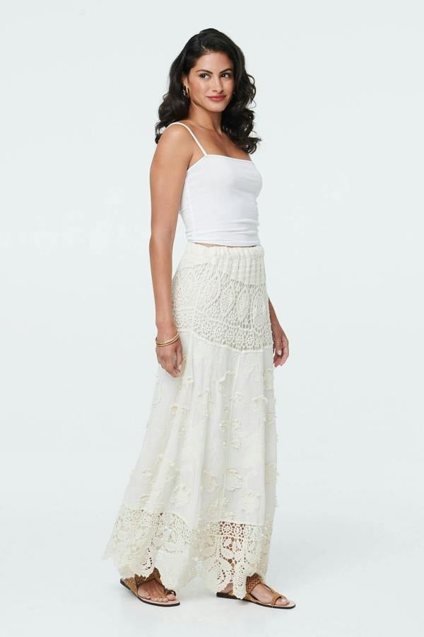 Beige | Crochet Texture High Waist Maxi Skirt
