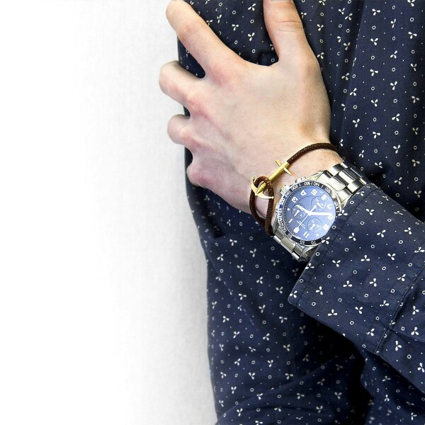 Anchor & Crew Mocha Brown Admiral Anchor 9ct Yellow Gold and Stingray Leather Bracelet