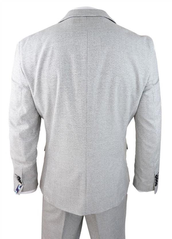 House of Cavani Mens 3 Piece Light Grey Check Tweed Retro Classic Suit