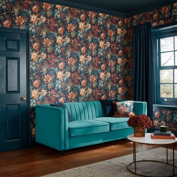 Love Frankie MIdnight Garden Wallpaper - Fire Cracker