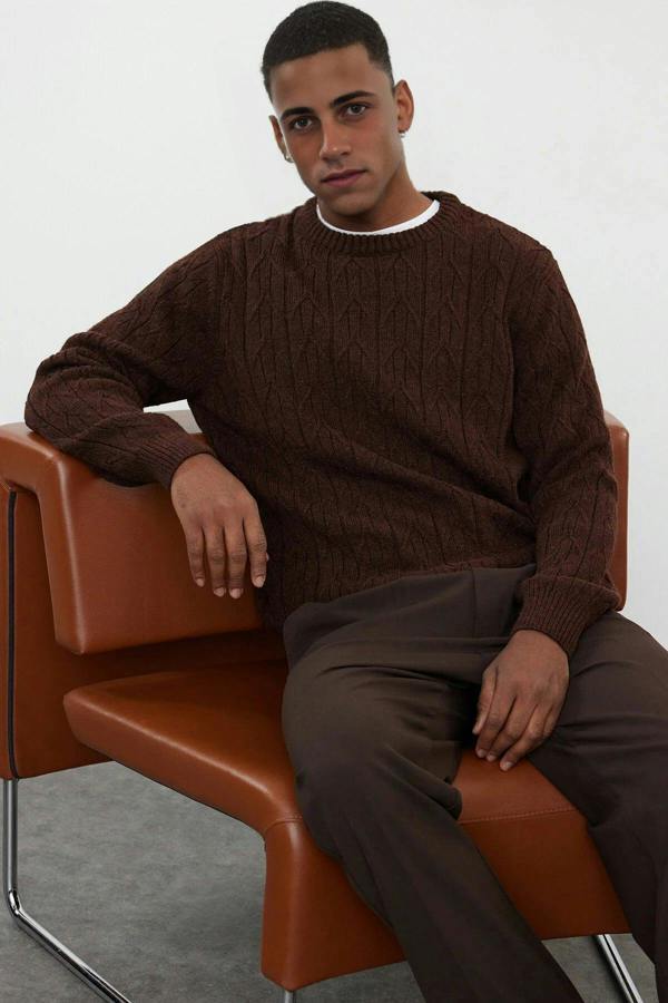 WOVCOR Crew Neck Textured Knit Men's Sweater