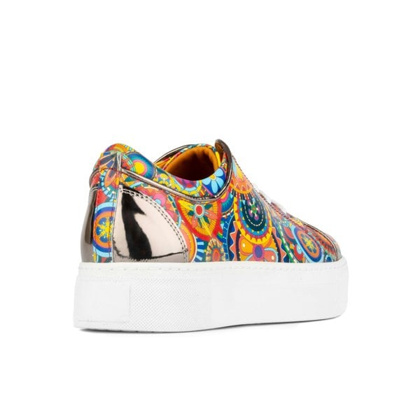 Embassy London Camila - Silver & Signature Print - Women's chunky sole leather trainer in colourful print