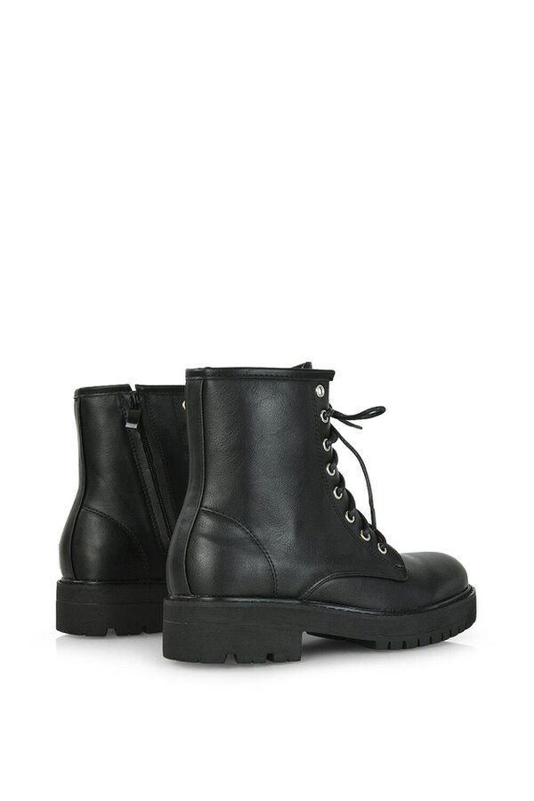 XY LONDON Chunky Low Block Heel Lace up Ankle Biker Boots