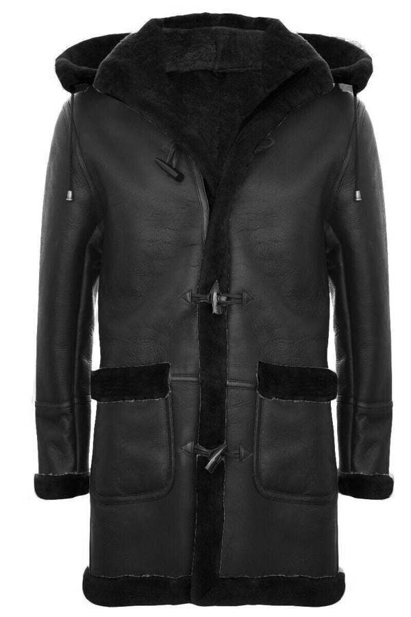 Infinity Leather Mens Winter Sheepskin Hooded Duffle Coat-Helsinki
