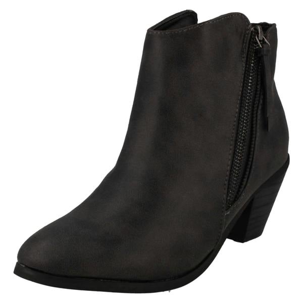 Spot On Ladies Spot On Cowboy Style Ankle Boots with Zip Detail