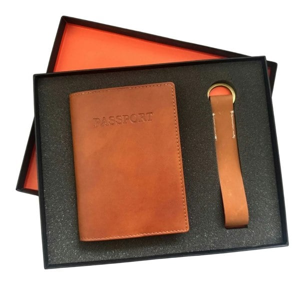 Love EMVY Genuine Leather Passport Cover and Keyring Gift Set