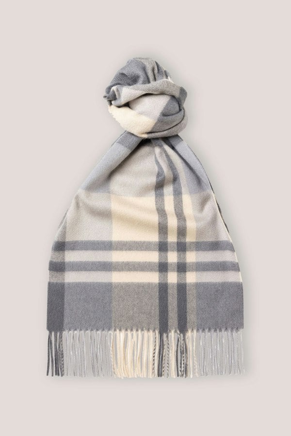 Joshua Ellis Black Watch Classic Check Cashmere Scarf Grey