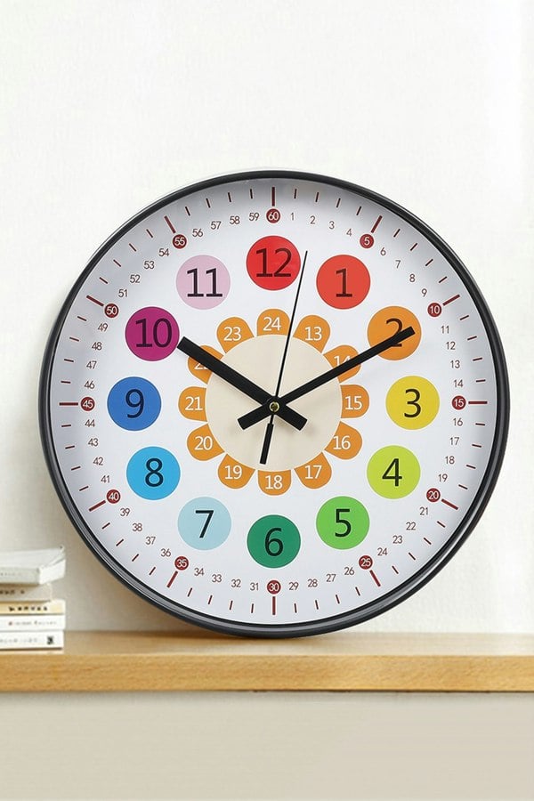 Living and Home 12 Inch Rainbow Color Arabic Numeral Wall Clock for Teaching
