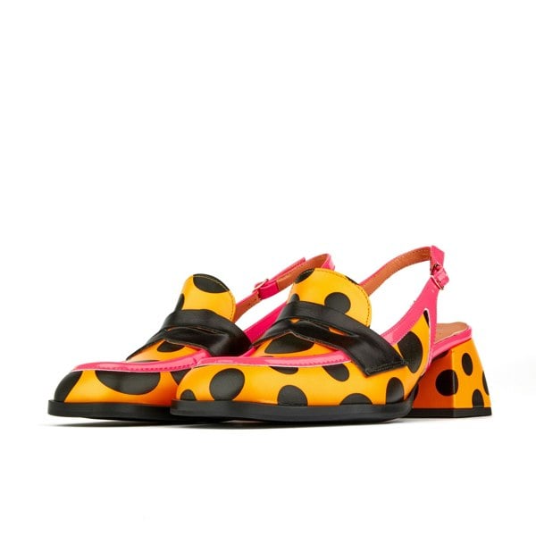 Embassy London Diana - Black Orange Polka - Women's square closed toe slingback heel in orange polka