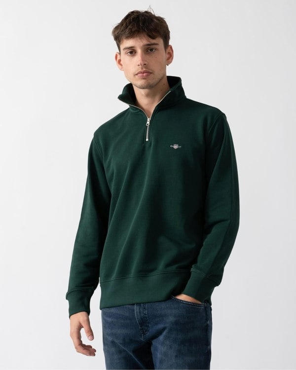 GANT Mens Regular Fit Shield Logo Half Zip Sweatshirt - 374 Tartan Green