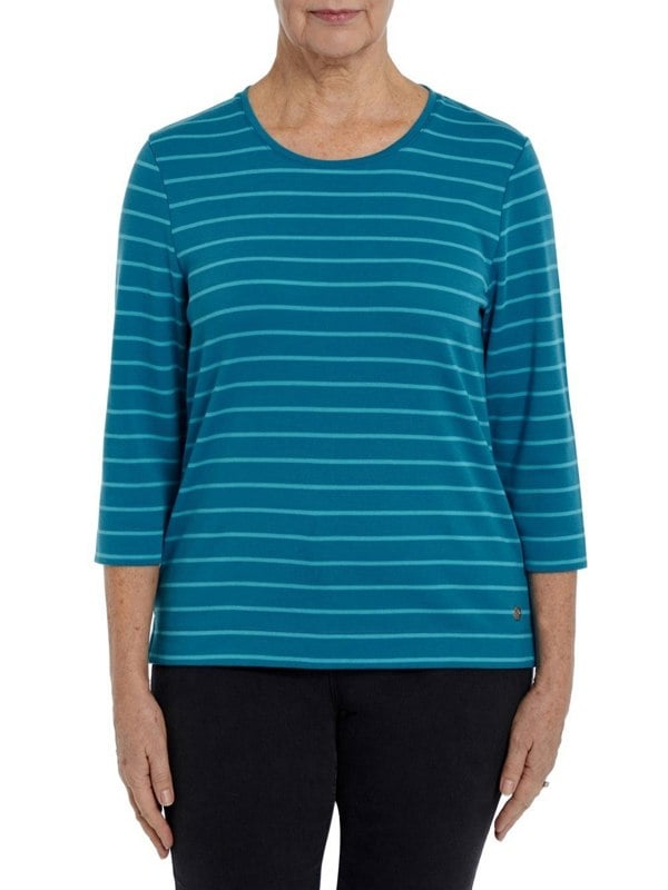 PennyPlain Scoop Neck Striped Top Top - Wedgewood