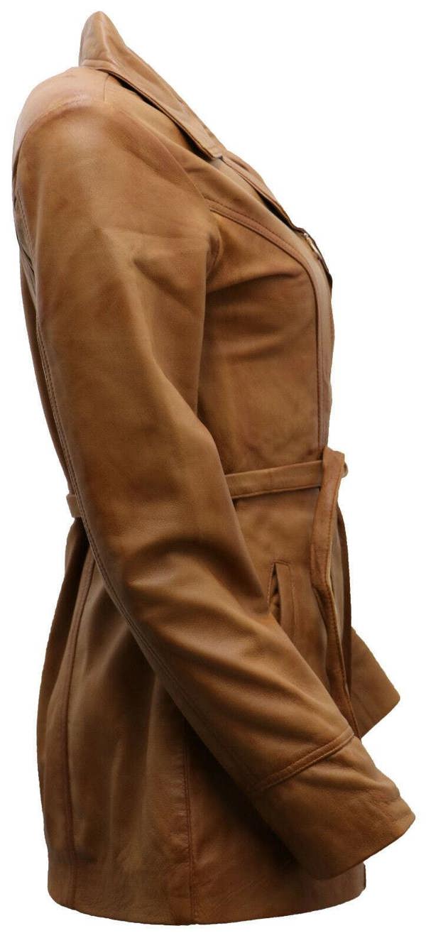 Womens Md Length Leather Biker Jacket-Okehampton - Upperclass Fashions 