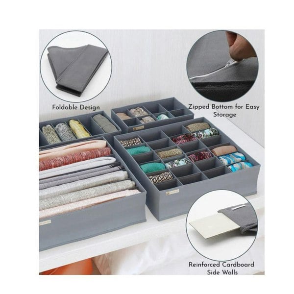 DS Living Folderable Clothes Drawer Organiser Storage Set of 7 Grey