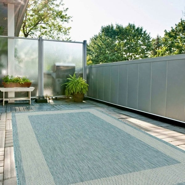 Bordered Design Outdoor Rug for Garden in Aqua | The Rugs