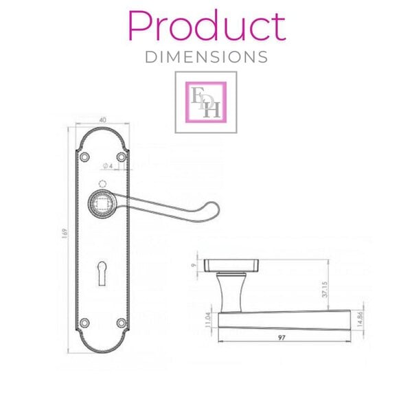 EDH Door Hardware Epsom Matt Black Door Handles, Internal Handles with Bathroom Sash Lock 170mm 2 Pairs