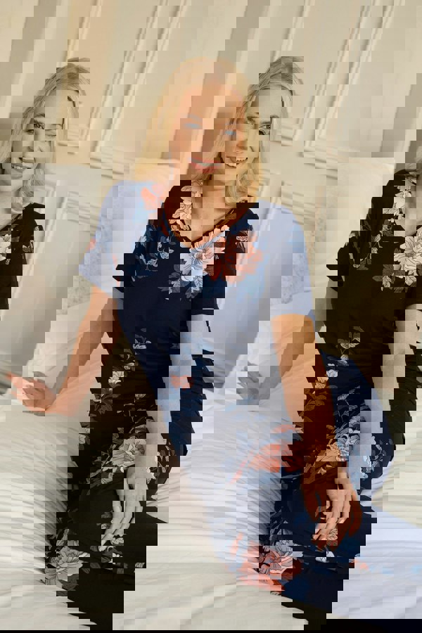 Camille Navy Lightweight Printed Short Sleeved Pyjama Set