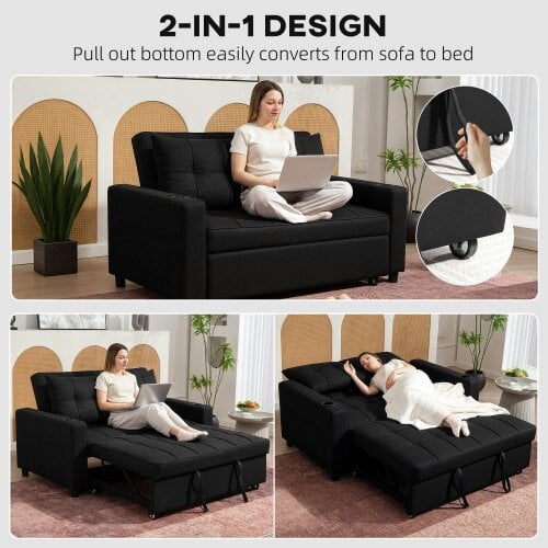 Wyld Haus Kanovi Fabric Black 2 Seater Pull Out Sofa Bed