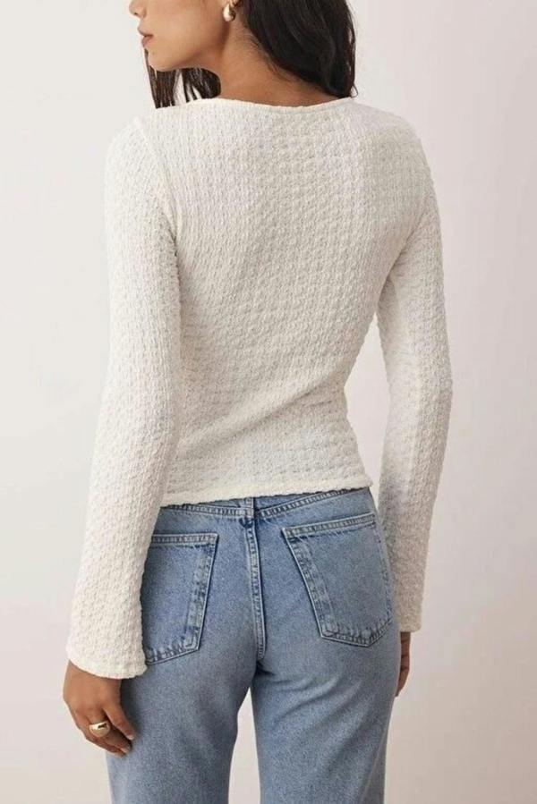 WOVCOR Textured Long Sleeve Knit Blouse with Accessory Detail