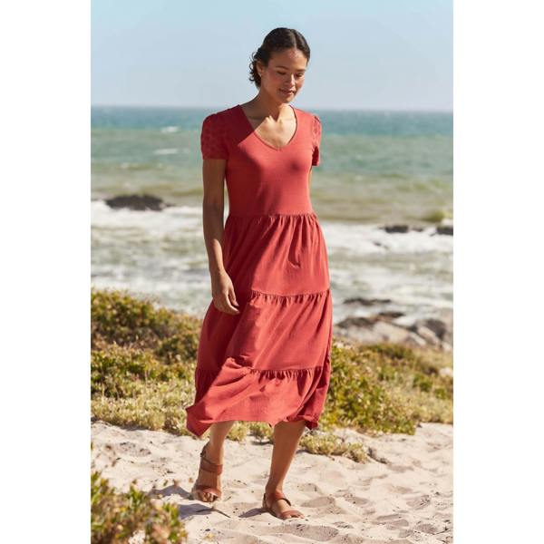 Mountain Warehouse Womens/Ladies Malaga Tiered Broderie Sleeve Dress - Rust - 