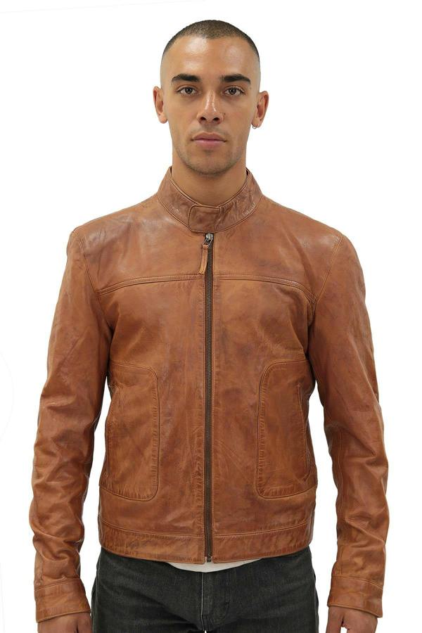 Infinity Leather Men’s Classic Fitted Leather Biker Jacket-Austin
