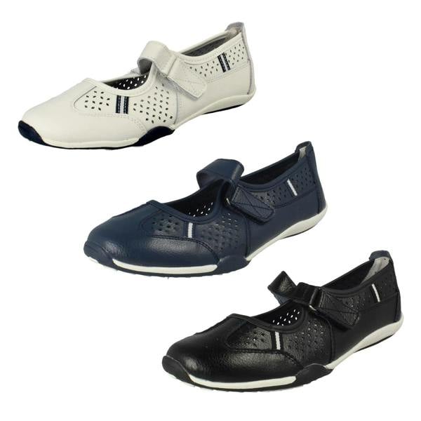 Down to Earth Ladies Down To Earth Casual Flat Leather Hook & Loop Strap Shoes F80066