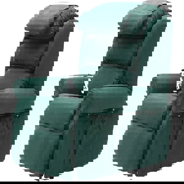 Dual Motor Rise and Recline Armchair - Waterfall Pillow - Green Suedette Fabric Loops