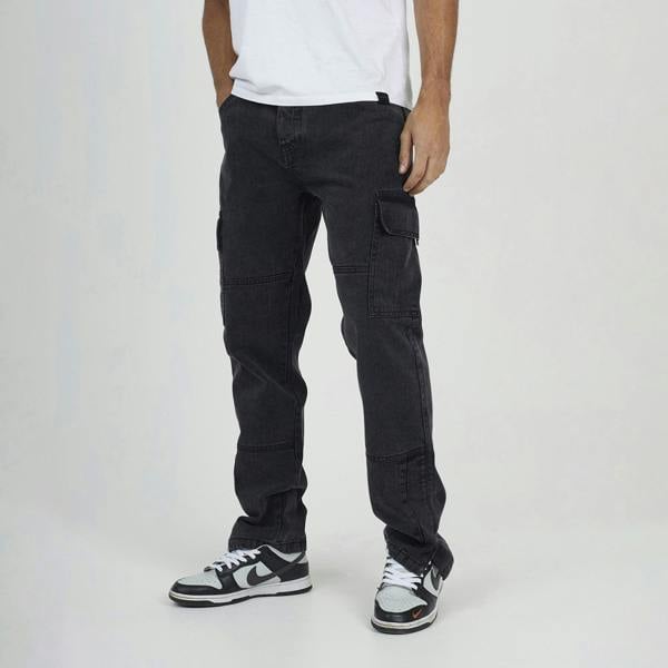 Brave Soul Charcoal Cargo Style Denim Jeans With Side Hem Split Detail - Charcoal Image 1