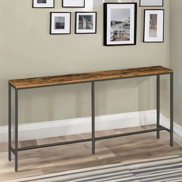 Rafaelo Mobilia Wide Narrow Hallway Slim Console Table Rustic Brown