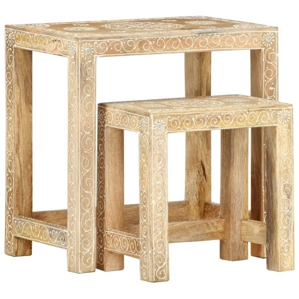 Berkfield 2 Piece Hand-painted Side Table Set Solid Mango Wood