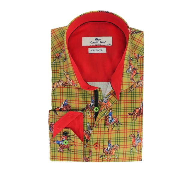 DRESSAGE HORSES CHECK  PRINT SHIRT - Premium Men's Patterned Shirt by Claudio Lugli | Bold Design, Tailored Fit, Best Printed Shirts