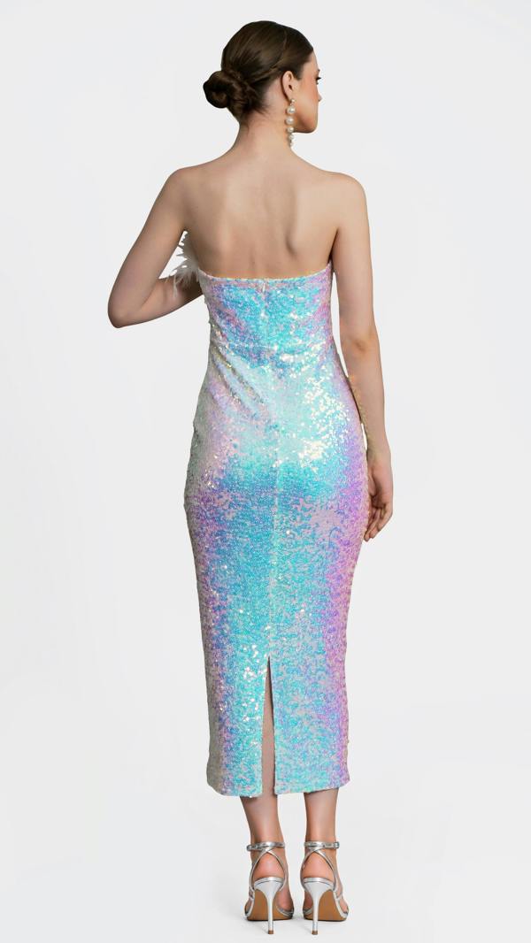 LuvForever Selene - White Bandeau Sequin Midi Dress
