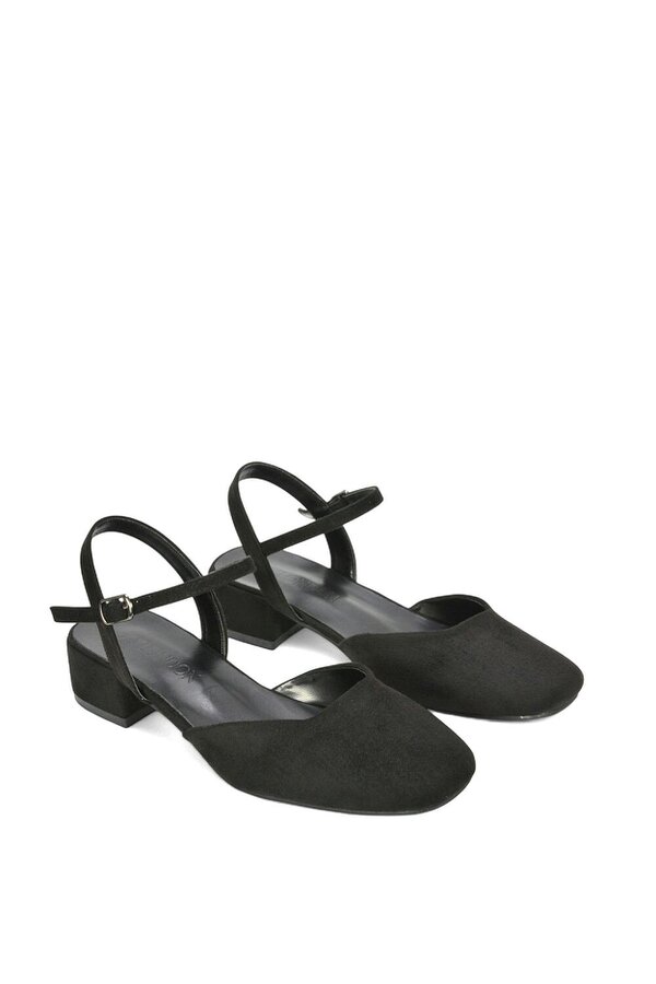 XY LONDON Low Block Heel Court Shoes With Ankle Strap