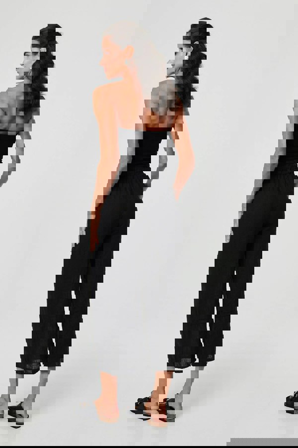 Black | Floral High Waist Stretchy Crop Trousers
