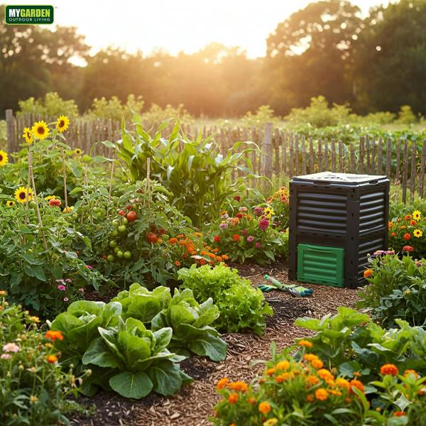 My Garden Outdoor Living Garden Compost Bin 300L with Spatula - Easy to Assemble Large Capacity Compost & Yard Waste Container