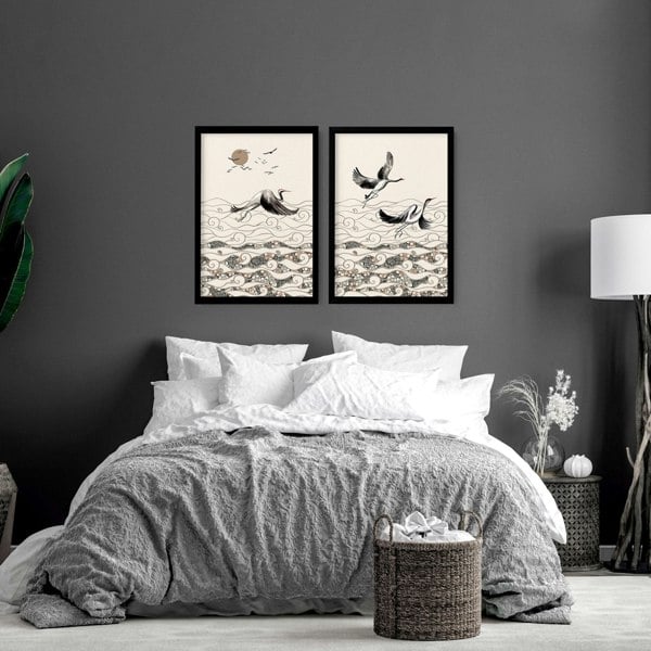 Wall art for bedrooms | set of 2 Japanese wall art prints