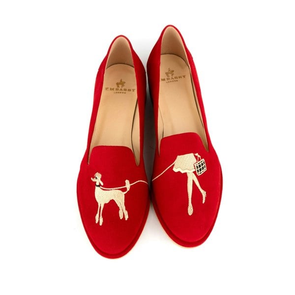 Embassy London Fetch - Red - Women's round toe poodle embroidered comfy leather loafer