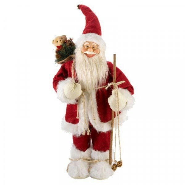 Samuel Alexander 60cm Battery Operated Red Standing Light up Santa Claus with Brown Woven Sack