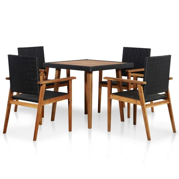 Berkfield 5 Piece Outdoor Dining Set Poly Rattan Black and Brown