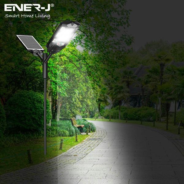 ENER-J 100W Solar Streetlights 6500K with 6V 12W Solar Panel & 12000 mAh Battery & Remote