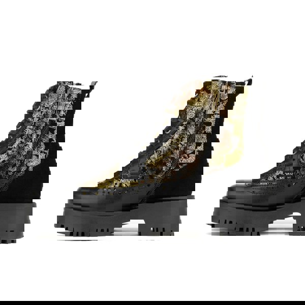 Embassy London Hatter Platform - Black & Floral - Women's Leather ankle Lace-up Boot with chunky cleated sole