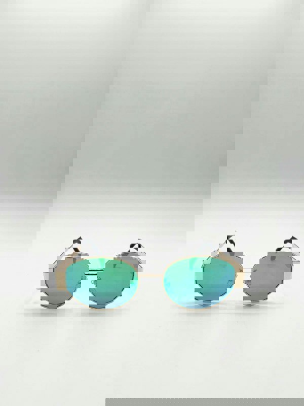 SVNX Oval Metal Frame Sunglasses in Gold Green