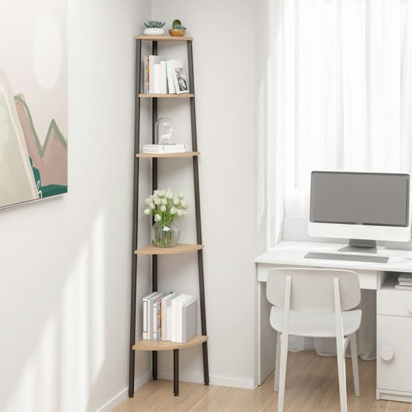 Berkfield 5-Tier Corner Shelf Light Brown and Black 45.5x31.5x180 cm