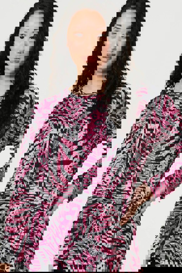 Pink | Animal Print Long Sleeve Curve Hem Top
