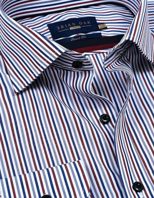 Maroon and White Striped Formal Shirt for Men - Cotton, Smart Casual Style